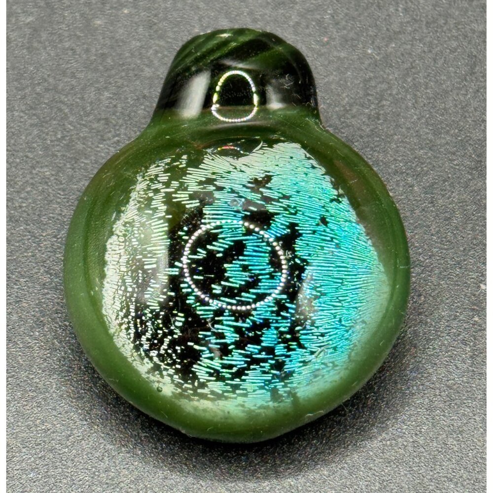 Lampwork Art Glass Round Dichroic Green Blue Iridescent Pendant